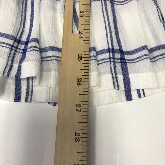 LOFT Top Womens XS Blue White Plaid Peplum Roll Tab Long Sleeve Round Neck - Picture 11 of 11